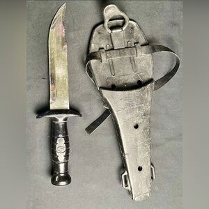Vintage Sportsways Scuba Diver Knife & Sheath USA Partial Serrated Dive Blade